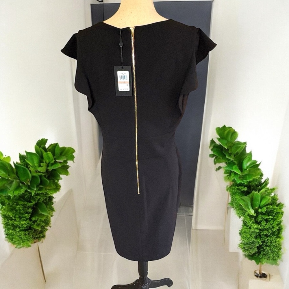 DKNY-NWT Size 12 Black A-Line, Flutter
Sleeve Sheath Dress Back Gold Zipper NEW! - Picture 8 of 13